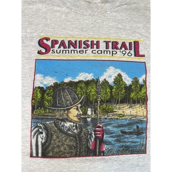 VINTAGE Spanish Trail Summer Camp 1996 T-shirt Women Medium 90s Single Stitch - Picture 2 of 10